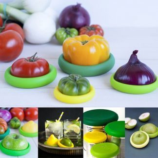 4pk Fleksible universale silikon oppbevaringslokk til grønnsaker, frukt, flasker, bokser mm.